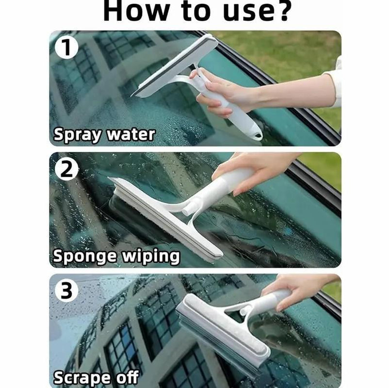 3 in 1 Window Cleaning Scraper, Squeegee and Scrubber with Spray, Multifunctional Household Cleaning Tool, Car Windshield Cleaner,Lightweight Silicone Microfiber Wipe