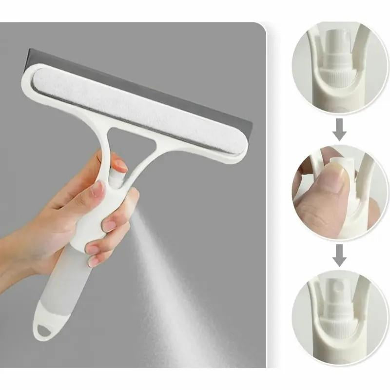 3 in 1 Window Cleaning Scraper, Squeegee and Scrubber with Spray, Multifunctional Household Cleaning Tool, Car Windshield Cleaner,Lightweight Silicone Microfiber Wipe
