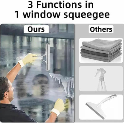 3 in 1 Window Cleaning Scraper, Squeegee and Scrubber with Spray, Multifunctional Household Cleaning Tool, Car Windshield Cleaner,Lightweight Silicone Microfiber Wipe